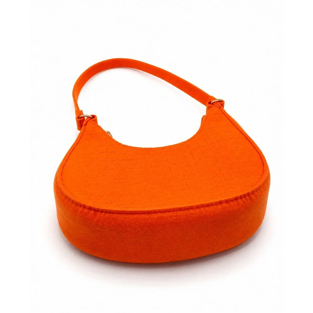 Orange Croc Embossed Felt‎ Crescent Shoulder Bag Gold Hardware Mini Hobo NEW